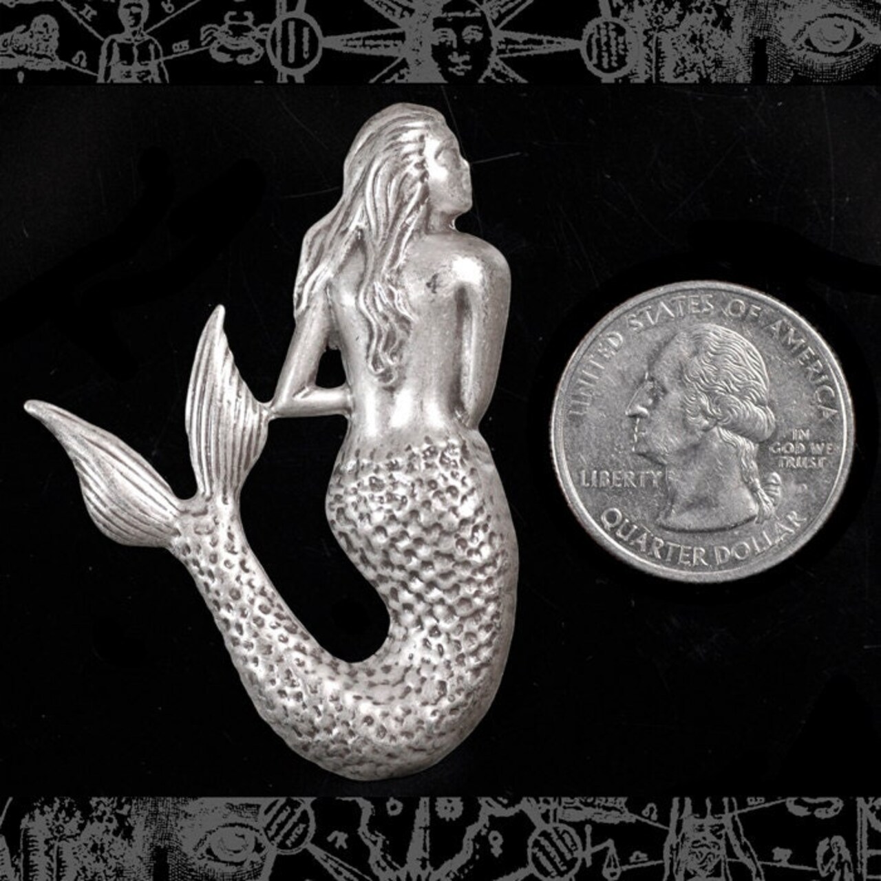 Antiqued Silver Plated Brass Extra Large Shy Mermaid Pendant Charm - One - S-P79